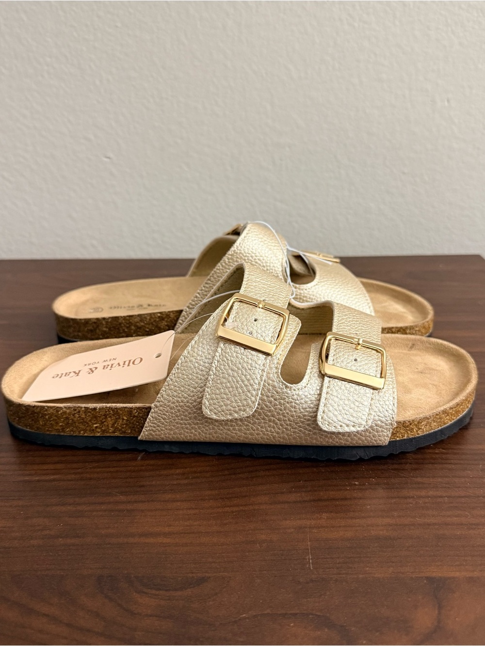 Metallic Gold Double-Buckle Comfort Summer Sandals